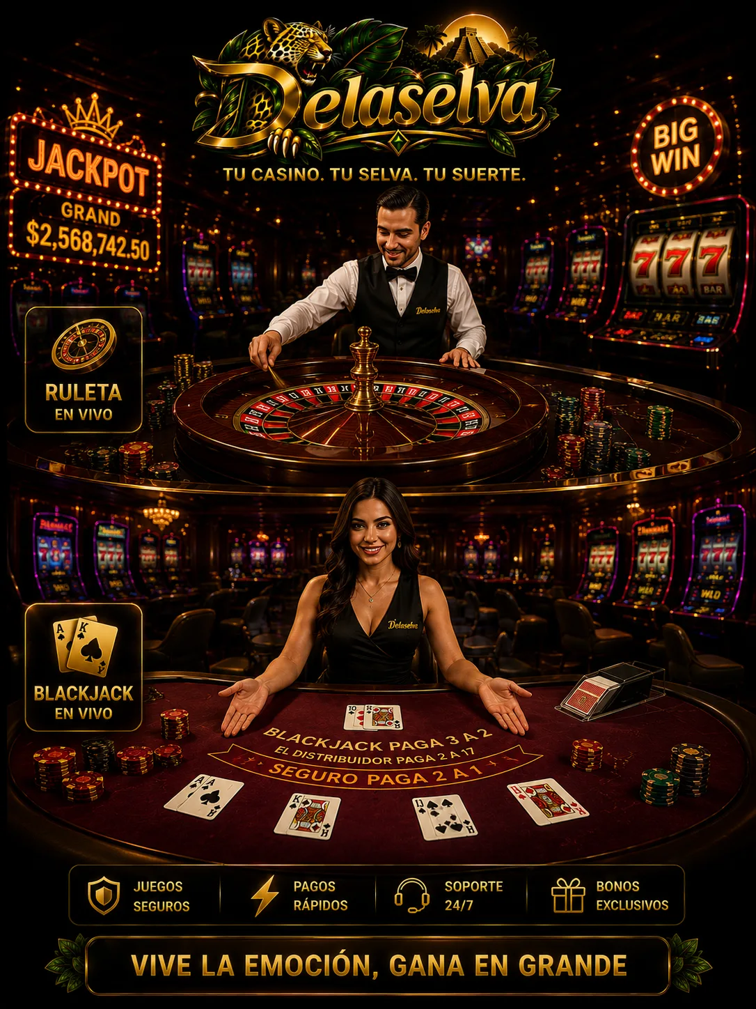 Ruleta y blackjack de noche